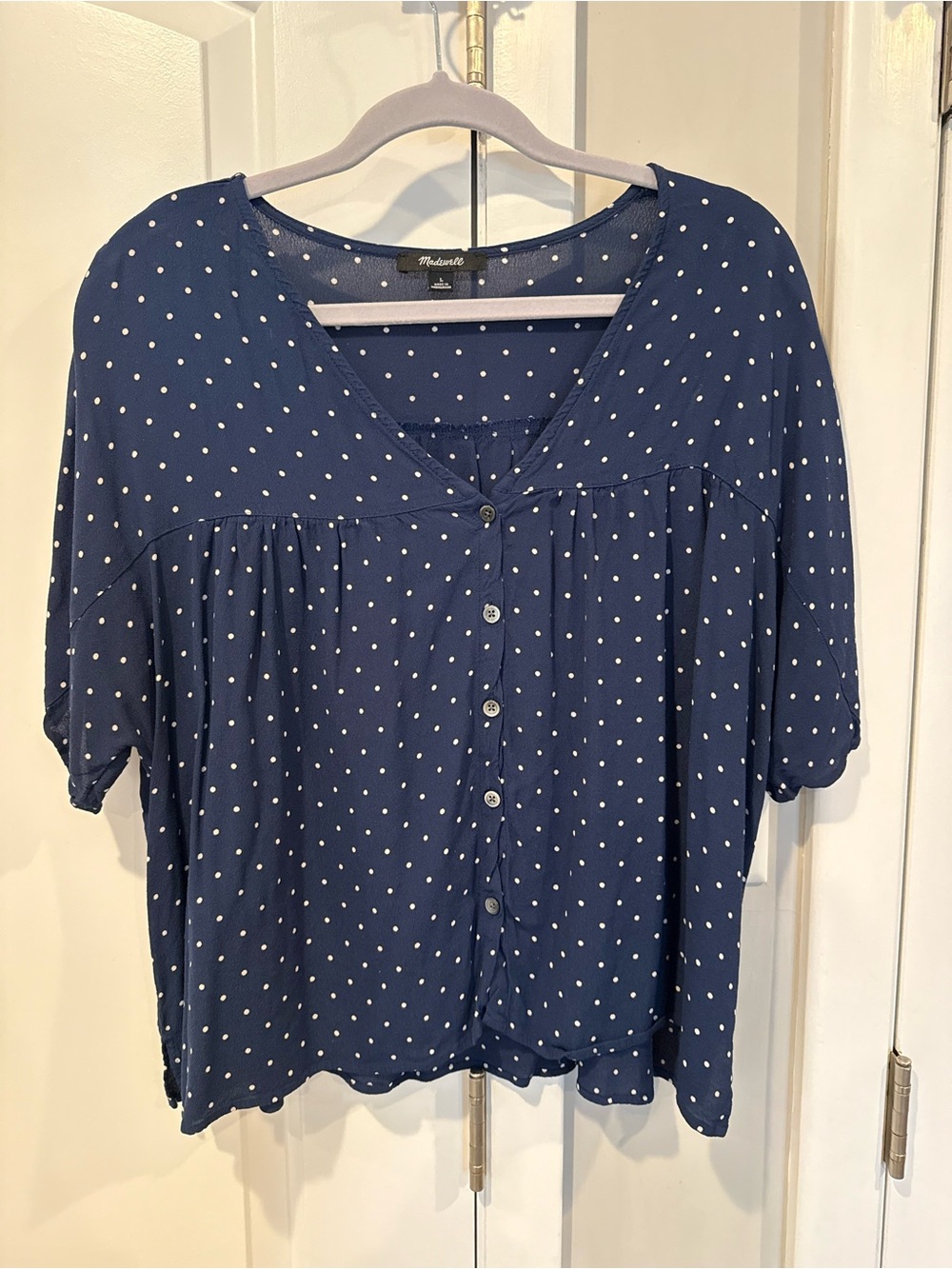 Madewell Navy Polka Dot Button-Front Women's Crop Blouse